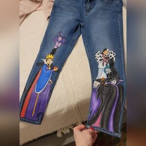 Hand-Painted Kensie Sz 14 Women’s Blue Jeans with Disney Villain Character Art
